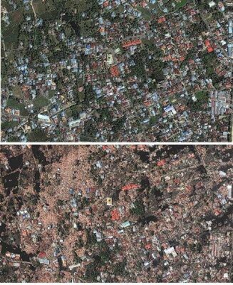 Ubeskrivelige bilder som viser hvilke skader de enorme naturkreftene hadde i Indonesia. Trolig har rundt 100.000 mennesker mistet livet. Foto: DIGITALGLOBE