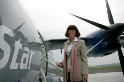 Brit Mari Carr var også med på den første flygningen fra Stavanger.