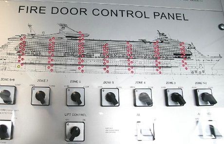 Et eget panel viser også oversikten over samtlige branndører ombord i Liberty of the Seas.