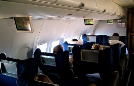 Inne i kabinen på "Saga Class" )Icelandairs business Class)