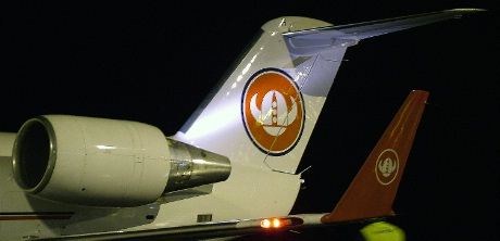 Vikinglogoer både på winglets og hale