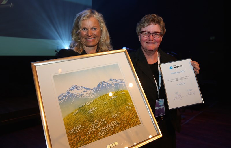 Hotellveteran Ina Utne (70) fra Hotel Ullensvang i Hardanger er tildelt NHO Reiselivs Hederspris for 2015. (foto: NHO-Reiseliv)